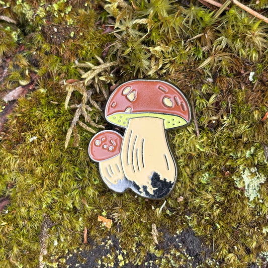 Enamel pin of funghi porcini